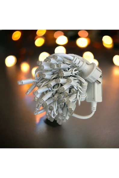 Led Işık Iç Ve Dış Mekan Aydınlatma Ekleme Bağlantılı Fişli Ip65 10 Metre 100 Led Sarı Aydınlatma