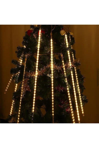 Meteor Yağmur Işıkları 8 Tüp Romantik Düğün Partisi için Noel Işıkları Dış Dekorasyon (Sarı Renk) - 5