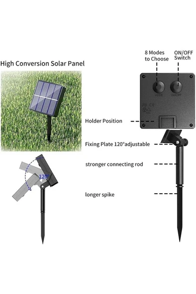 Solar Enerjili Kristal Dize Top Gün Sarı Işık 7 Metre Bahçe Aydınlatma Led Işık (50 TOP LED) - 7