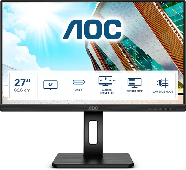 AOC U27P2CA 27" 60Hz 4Ms USB-C UHD Adaptive-Sync IPS Pivot Vesa Monitör(Ölü Pixel)