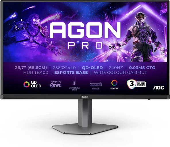AOC AGON PRO 26.7" AG276QZD2 240Hz 0.03ms HDMI DP Pivot HDR Gaming Monitör (Ölü Pixel)