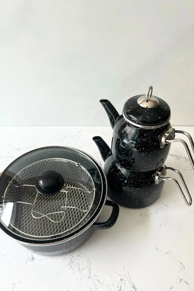 TAŞEV Midnight Mini Çaydanlık ve 18cm Kızartma Tenceresi Seti - 3