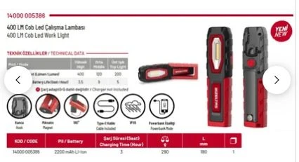 COBLED ORTA BOY ÇALIŞMA LAMBASI 400 LM  (180* AYARLANABİLİR ) ürün görseli 1