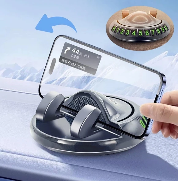 Pratik 360° Dönebilen Yapışkanlı Numaratörlü Araç Telefon Tutucu - 2
