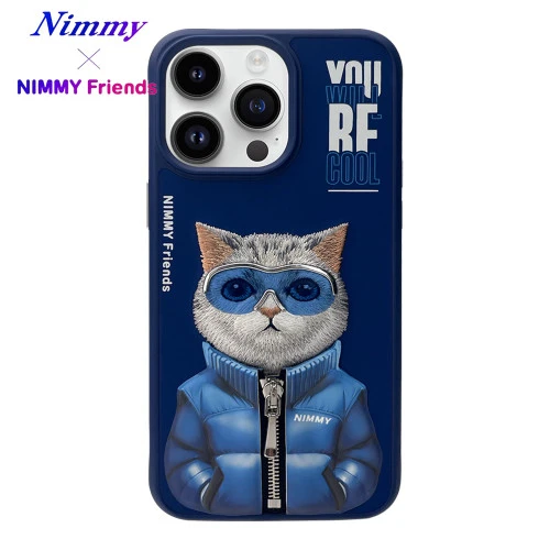 iPhone 14 Pro Parlak Zemin Üstüne Gerçek Nakış İşlemeli Gözlük Mont Detaylı 3D Animal Little Hipster Man Kılıf