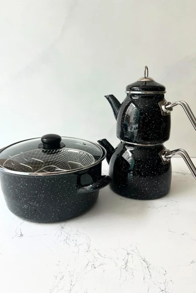 TAŞEV Midnight Mini Çaydanlık ve 18cm Kızartma Tenceresi Seti - 2