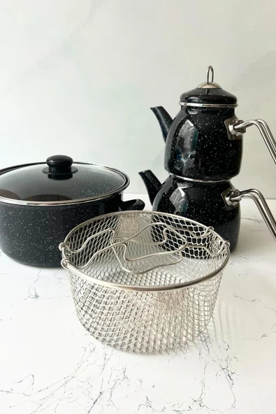 TAŞEV Midnight Mini Çaydanlık ve 18cm Kızartma Tenceresi Seti