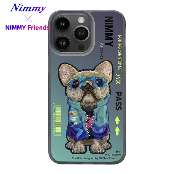 iPhone 14 Pro Parlak Zemin Üstüne Gerçek Nakış İşlemeli Gözlük Mont Detaylı 3D Animal Little Vulgar Rich Kılıf