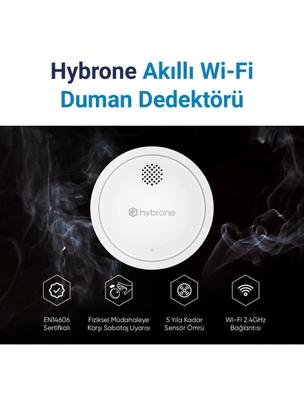 Hybrone Akıllı Wi-Fi Duman Dedektörü, Sesli ve Işıklı Uyarı, Uygulama Üzerinden Anında Bildirim - 2