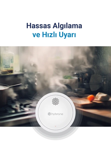 Hybrone Akıllı Wi-Fi Duman Dedektörü, Sesli ve Işıklı Uyarı, Uygulama Üzerinden Anında Bildirim - 3