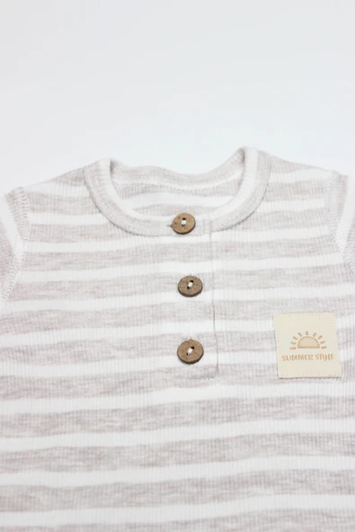 Bistyle Line Colors Yarım Kol Patiksiz Tulum 15126 Bej - Resim 2