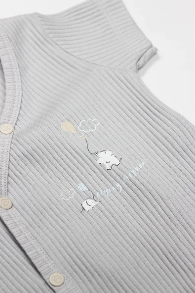 Bistyle Flying Elephant 2'li Yarım Kol Badi 17117 Ekru Gri - 4