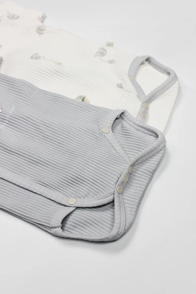 Bistyle Flying Elephant 2'li Yarım Kol Badi 17117 Ekru Gri - 8