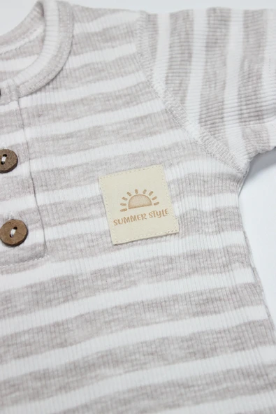 Bistyle Line Colors Yarım Kol Patiksiz Tulum 15126 Bej - Resim 3