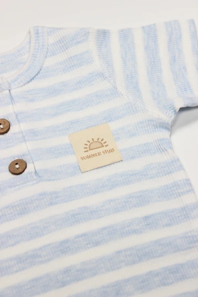 Bistyle Line Colors Yarım Kol Patiksiz Tulum 15126 Mavi - 3