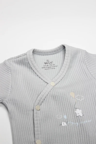 Bistyle Flying Elephant 2'li Yarım Kol Badi 17117 Ekru Gri - 3