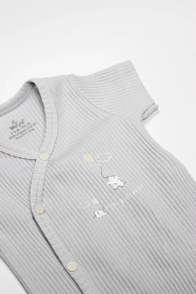 Bistyle Flying Elephant 2'li Yarım Kol Badi 17117 Ekru Gri - 2