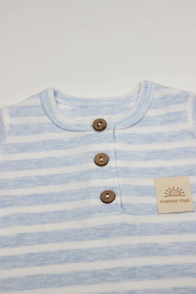 Bistyle Line Colors Yarım Kol Patiksiz Tulum 15126 Mavi - 2