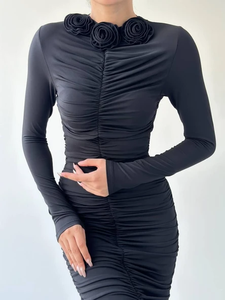 Carlis Gül Yaka Elbise - 4