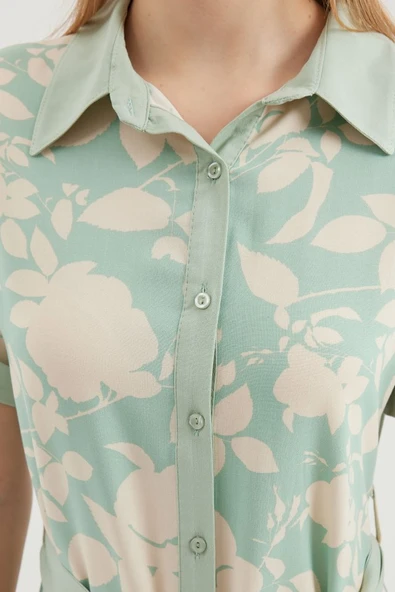 2455 Desenli Gömlek Elbise - Çağla - 4