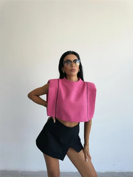 CHANEL VATKALI CROP BLUZ - Fuşya - 2