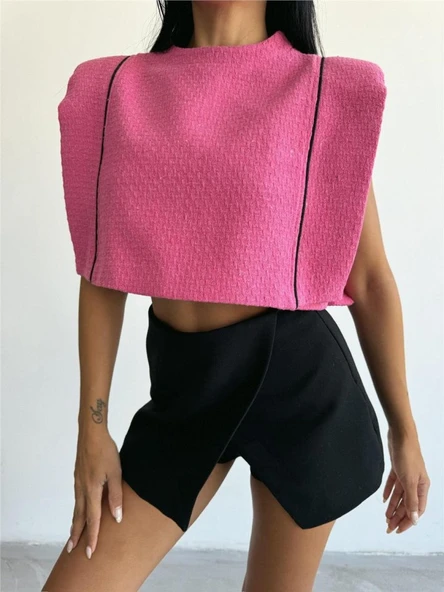 CHANEL VATKALI CROP BLUZ - Fuşya - 3