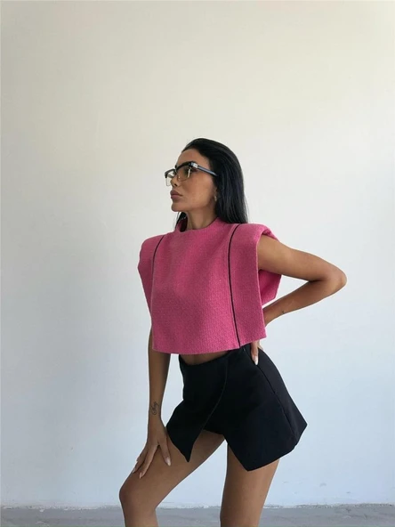 CHANEL VATKALI CROP BLUZ - Fuşya - 4