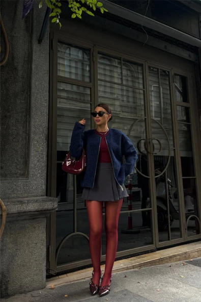 KAŞE FERMUARLI BLUZ - Lacivert - 4