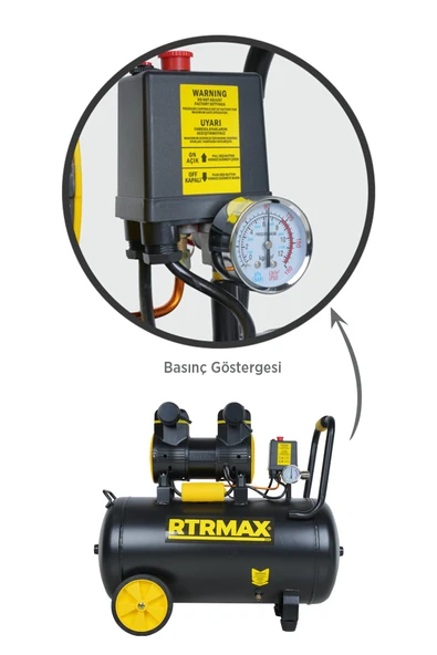 RTM7450 Yüksek Hızlı Yağsız Hava Kompresörü 50 Lt 2.0 Hp 8 Bar - 2