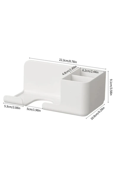 Banyo Rafı Sabunluk Diş Fırçası Saç Kurutma Makinesi Organizer – Duvara Monte, Beyaz Renk - 3