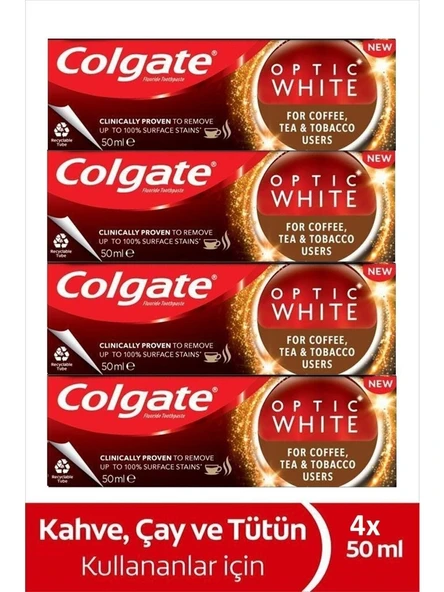 Colgate Optic White Kahve, Çay ve Tütün Kullanıcıları Için Diş Macunu 50 ml X4 Adet