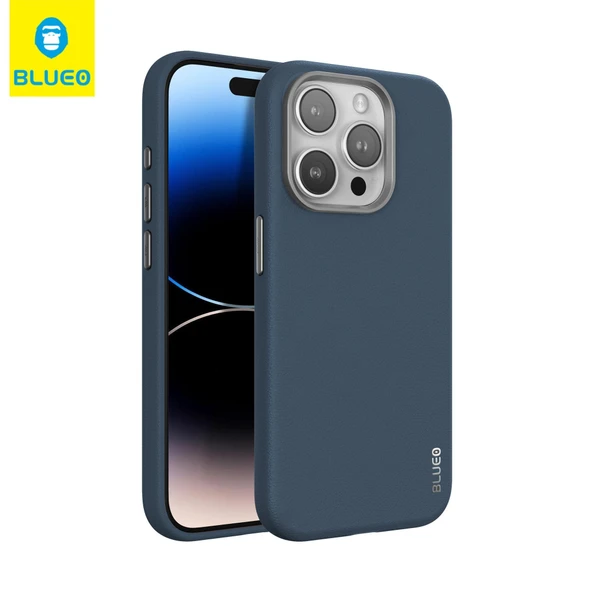 BLUEOB Premium Leather iPhone 14 Pro PU Deri MagSafe Özellikli Metal Kamera Koruma Çıkıntılı Hava Kanallı Kılıf