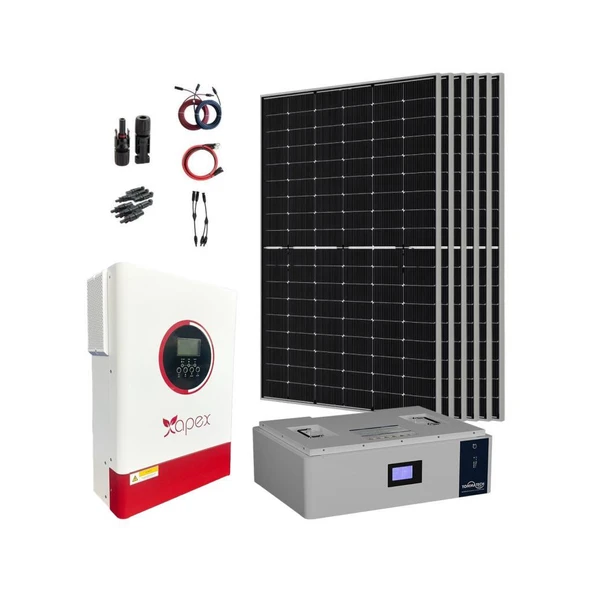 Güneş Enerjisi Bağ Evi Yüksek Kapasiteli Solar Paket 430w Güneş Paneli 5.5kw İnverter 5Kw Lityum Akü - 1