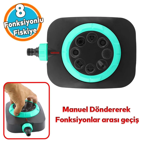 Tablalı Hareketli Su Fıskiyesi Tabancası 8 Fonksiyonlu Bahçe Çim Sulama Aparatı Plastik DY6029G