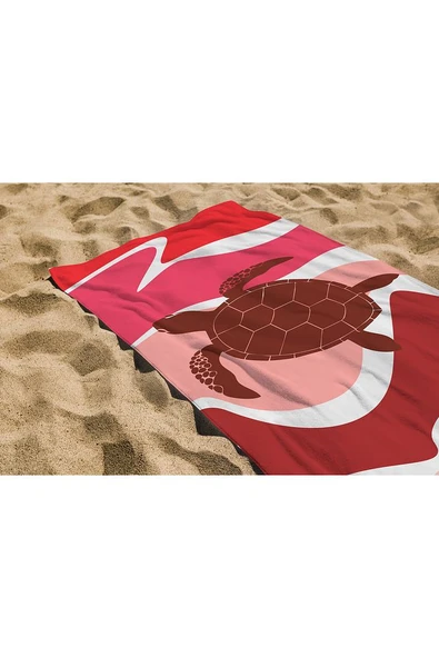 Plaj Havlusu Kaplumbağa Dijital Baskılı 70x150 Cm Plaj Havlusu - Bordo - 3