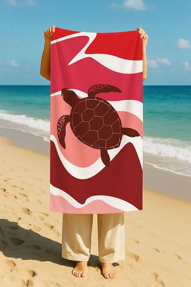 Plaj Havlusu Kaplumbağa Dijital Baskılı 70x150 Cm Plaj Havlusu - Bordo