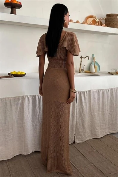 Derin Yakalı Ve File Detaylı Triko Elbise 2867 - 4