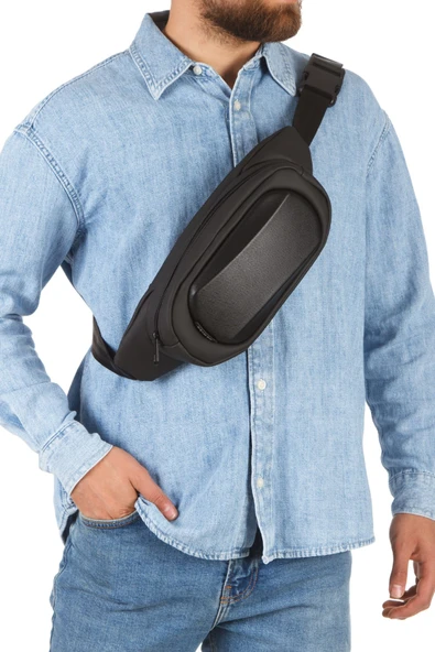 Erkek Siyah Günlük Bel Çantası Su Geçirmez Çapraz Omuz Çanta