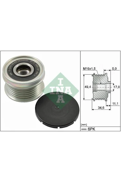 INA 535015510  ALTERNATÖR KASNAĞI GOLF V VI JETTA PASSAT / IBIZA L ürün görseli 1