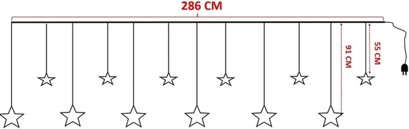 PERDE LED YILDIZ DEKORLU 3MT - 4