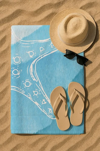 Plaj Havlusu Deniz Yıldız Dijital Baskılı 70x150 Cm Plaj Havlusu - Mavi - Resim 2