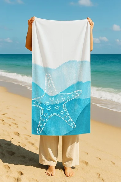 Plaj Havlusu Deniz Yıldız Dijital Baskılı 70x150 Cm Plaj Havlusu - Mavi ürün görseli