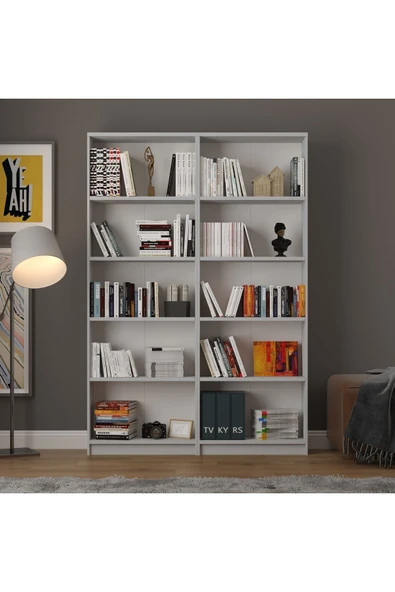 5 Raflı (5 BÖLMELİ) 2 Modüllü Kitaplık Çalışma Odası Ofis Modern Dekoratif Kitaplık - Resim 12