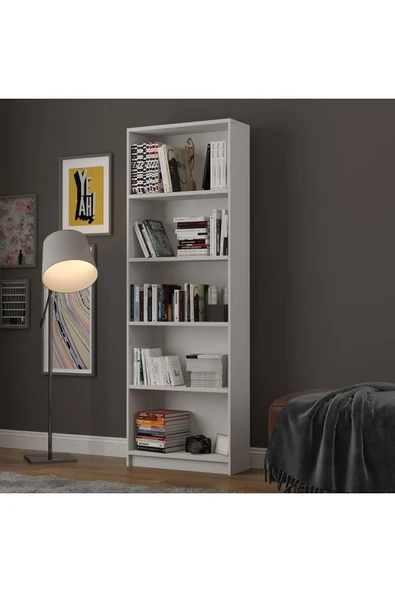 5 Raflı (5 BÖLMELİ) Kitaplık Çalışma Odası Ofis Modern Dekoratif Kitaplık - Resim 11