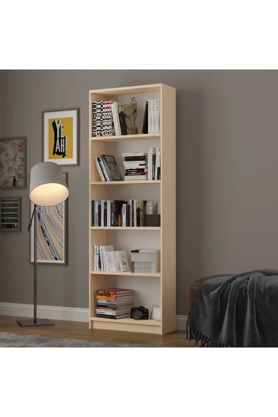 5 Raflı (5 BÖLMELİ) Kitaplık Çalışma Odası Ofis Modern Dekoratif Kitaplık - Resim 2