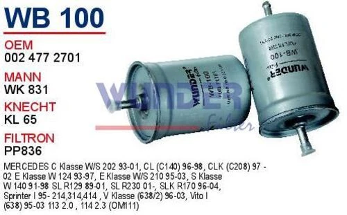 Wunder WB100 BENZİN FİLTRESİ - VOLKSWAGEN GOLF I-II-III JETTA II- ürün görseli 1