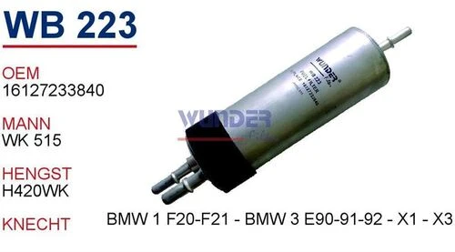 Wunder WB223 BENZİN FİLTRESİ - BMW 1 F20-F21 - BMW 3 E90-91-92 - - 1