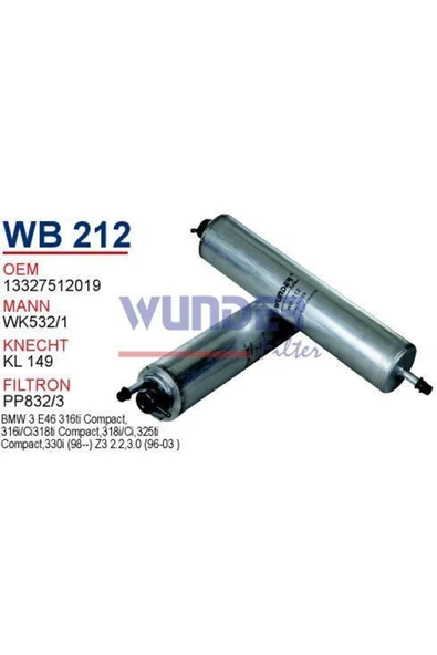 Wunder WB212 Wb212 Benzin Filtresi - Bmw E46 3.16ti - 3.18ti - 3.25 Ti M52-m54 ürün görseli 1