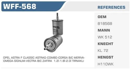 Winkel WFF -568 Benzin Filtresi Marea Brava Bravo / Astra G Vectra B C Corsa B C Combo / Golf Polo III 94- Yakıt Filtresi 37881844 - 1