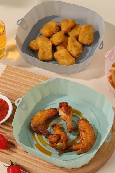 Isıya Dayanıklı Silikon Airfryer Gri Kare Pişirme Matı 20 Cm Ve 50 Adet Pişirme Kağıdı - 4